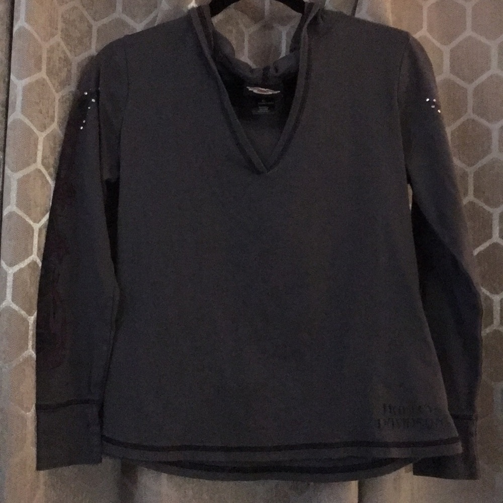 Hooded Harley Davidson Bling long sleeve t-shirt